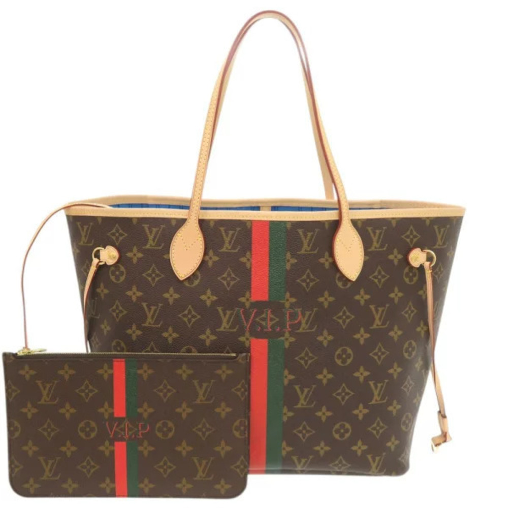 Louis Vuitton Neverfull Tote Bag Pouch Clutch Monogram Blue LV